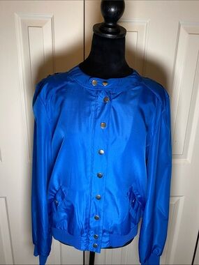 Coupe Collection Cobalt Blue Women's Snap-Front Bomber Jacket Size Large NWT